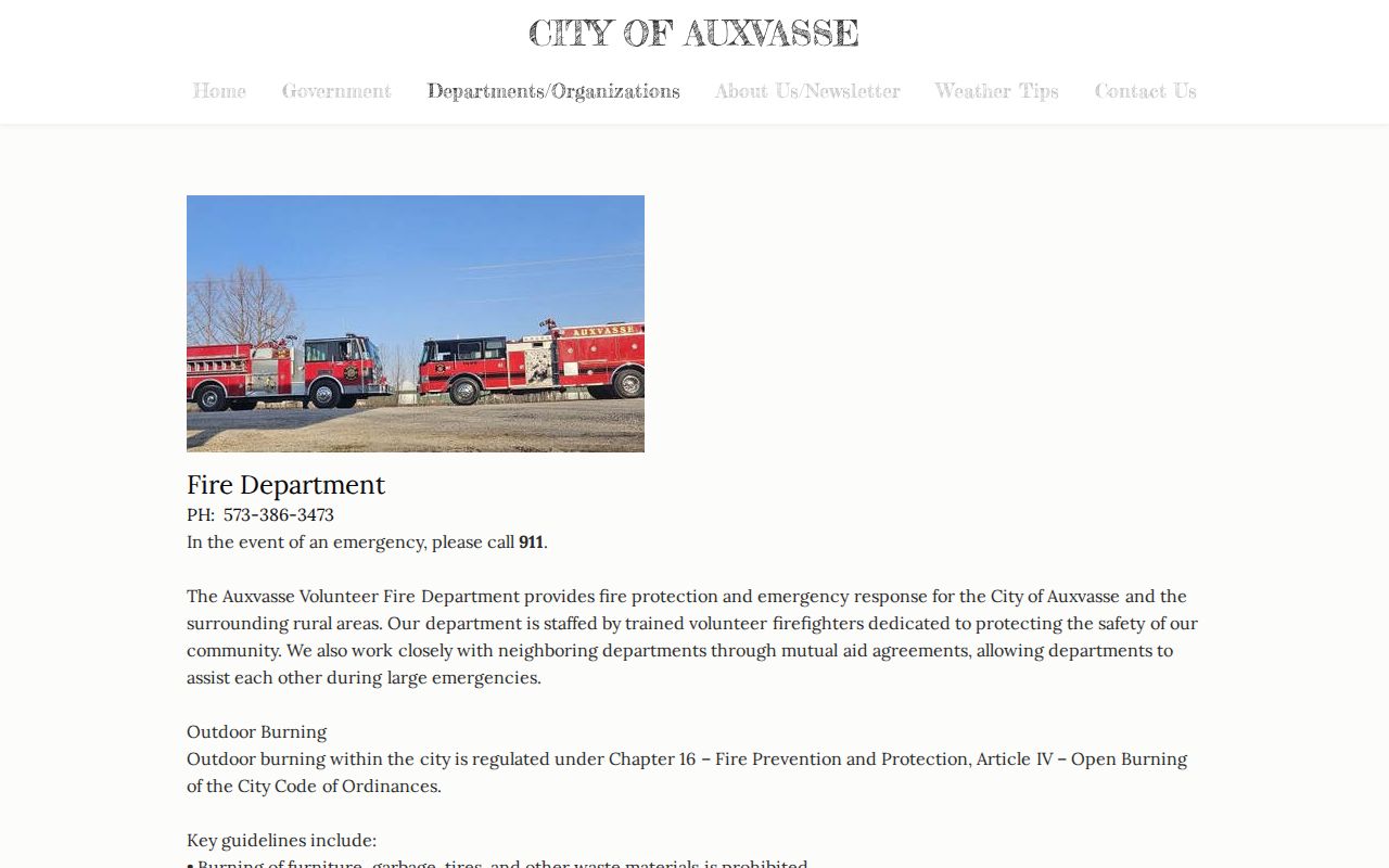 Callaway County Auxvasse Police arrest-record contact page