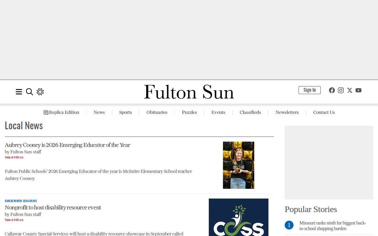 Callaway County crime news source at Fulton Sun local section