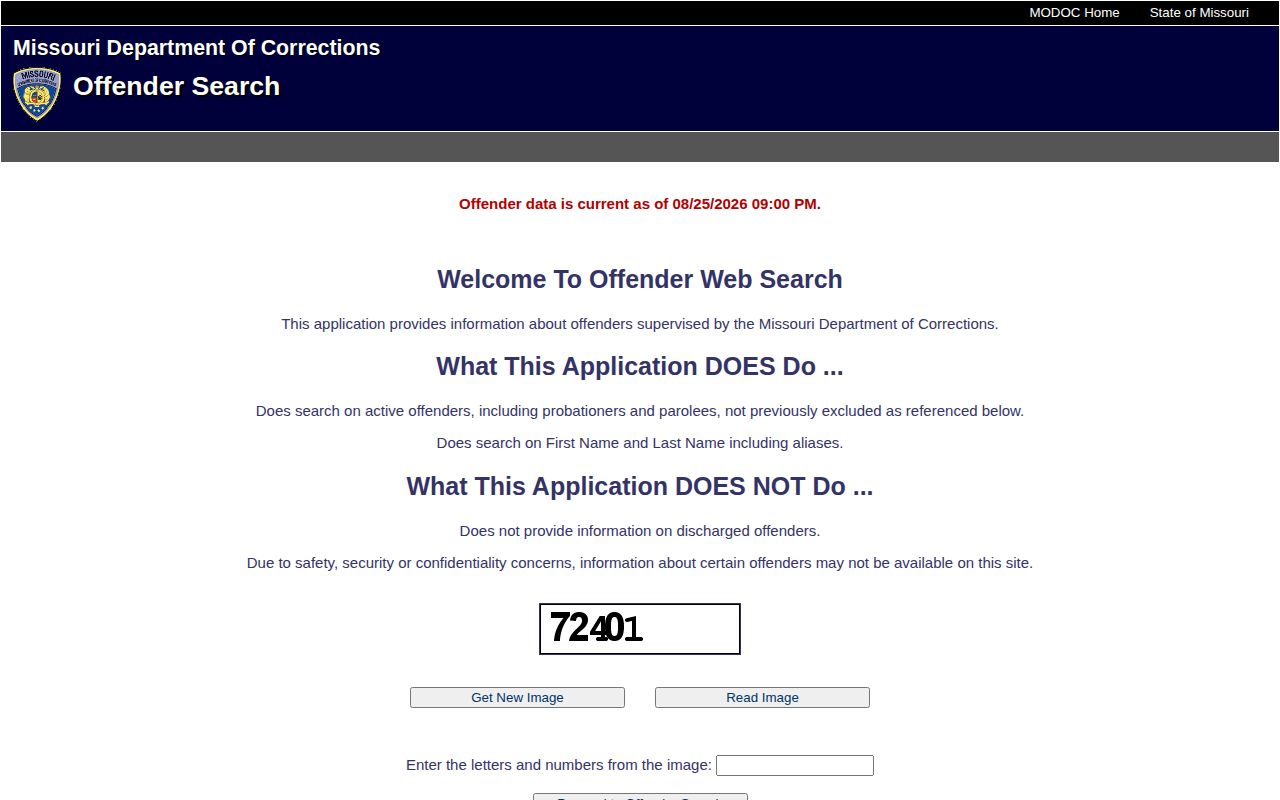 Missouri Department of Corrections offender search for Callaway County custody follow-up
